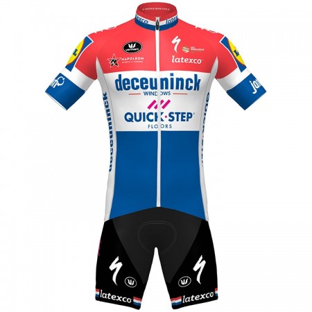 Conjunto Maillot + Culotte Corto con tirantes 2020 Quick-Step Floors Campeonato de Holanda N001